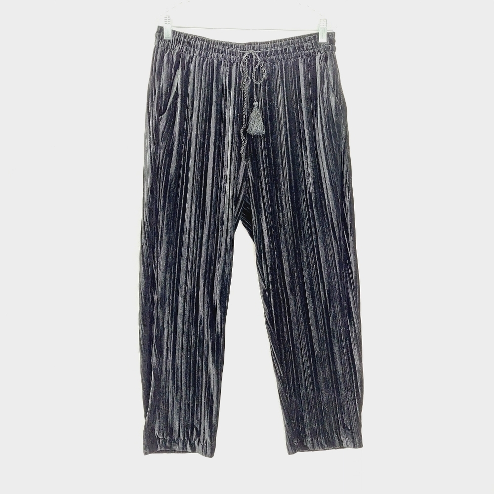 Catherine Malandrino Black Gray Stripe Velvet Drawcord Sweatpants P6411